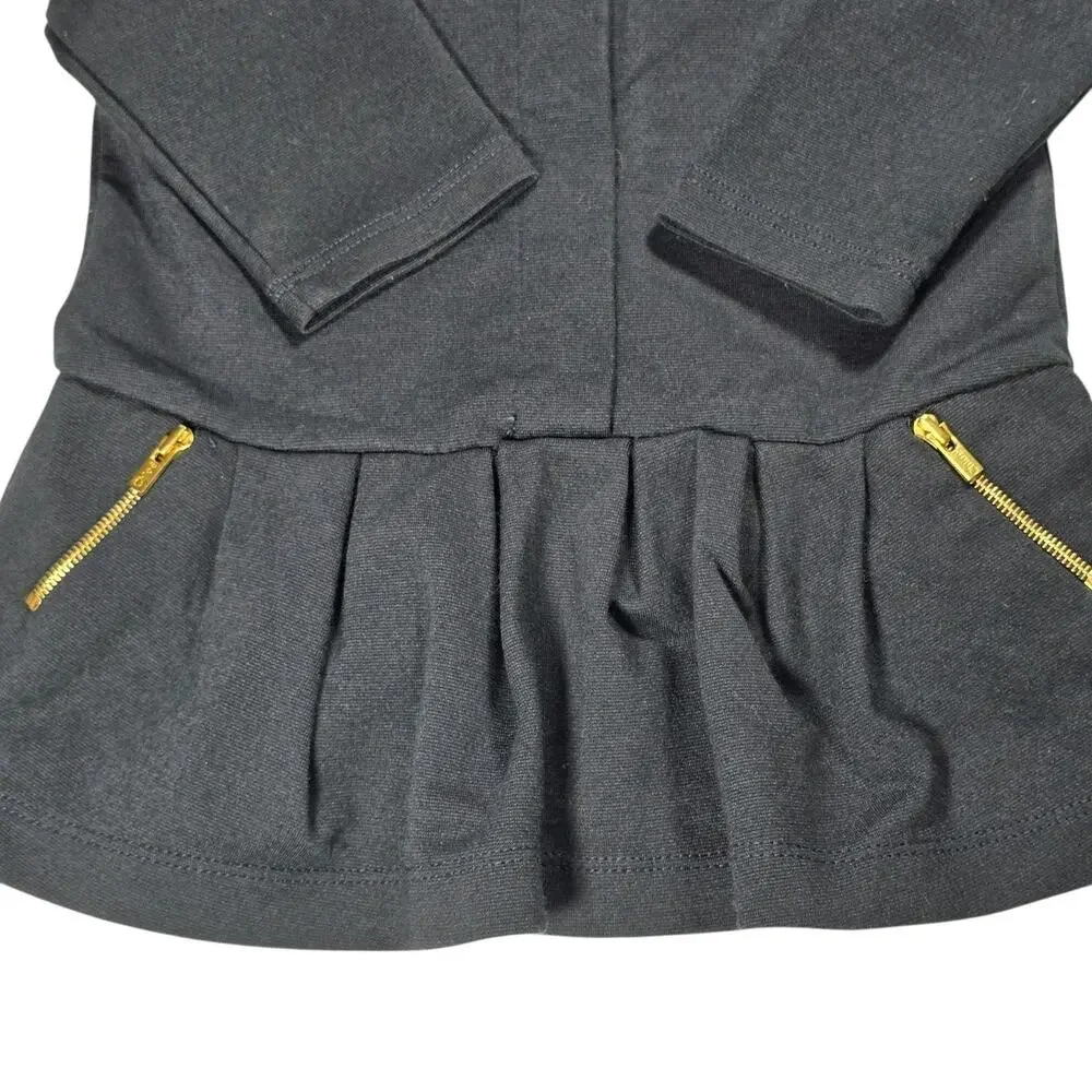 Chloé Baby Girl Navy Jersey Pleated Dress with Gold Zip Pockets/Button - Size 9M